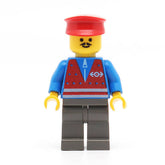 LEGO trn080 - (Red Vest and Zipper, Dark Gray Legs, Red Hat)